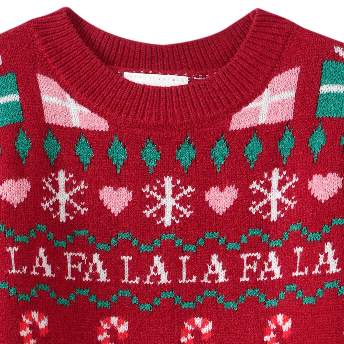 Mädchen Weihnachtspullover mit Allover-Motiv dunkelrot / grün / weiss
