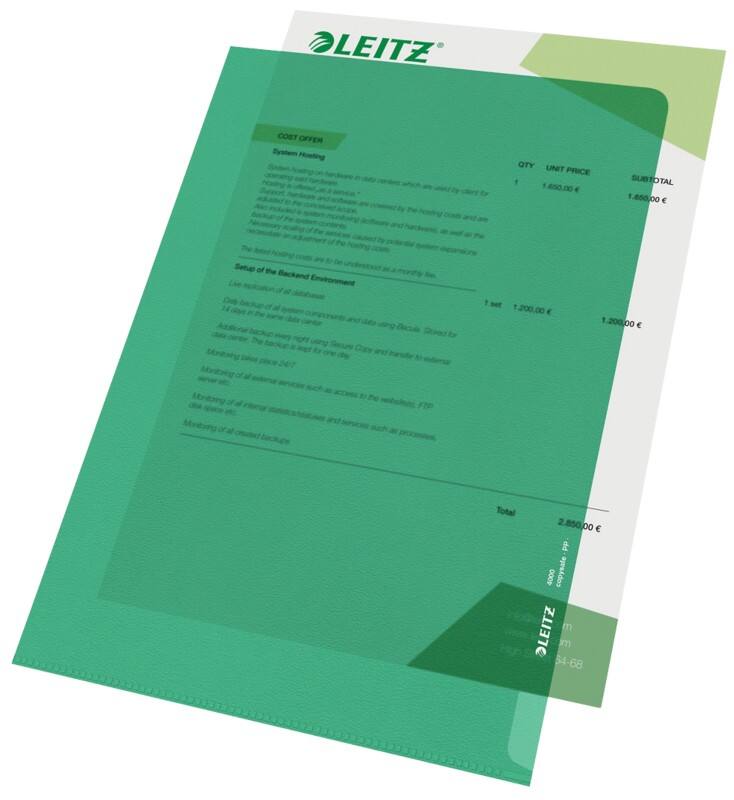 Leitz Standard Sichthüllen DIN A4 Grün PP (Polypropylen) 130 Mikron 100 Stück