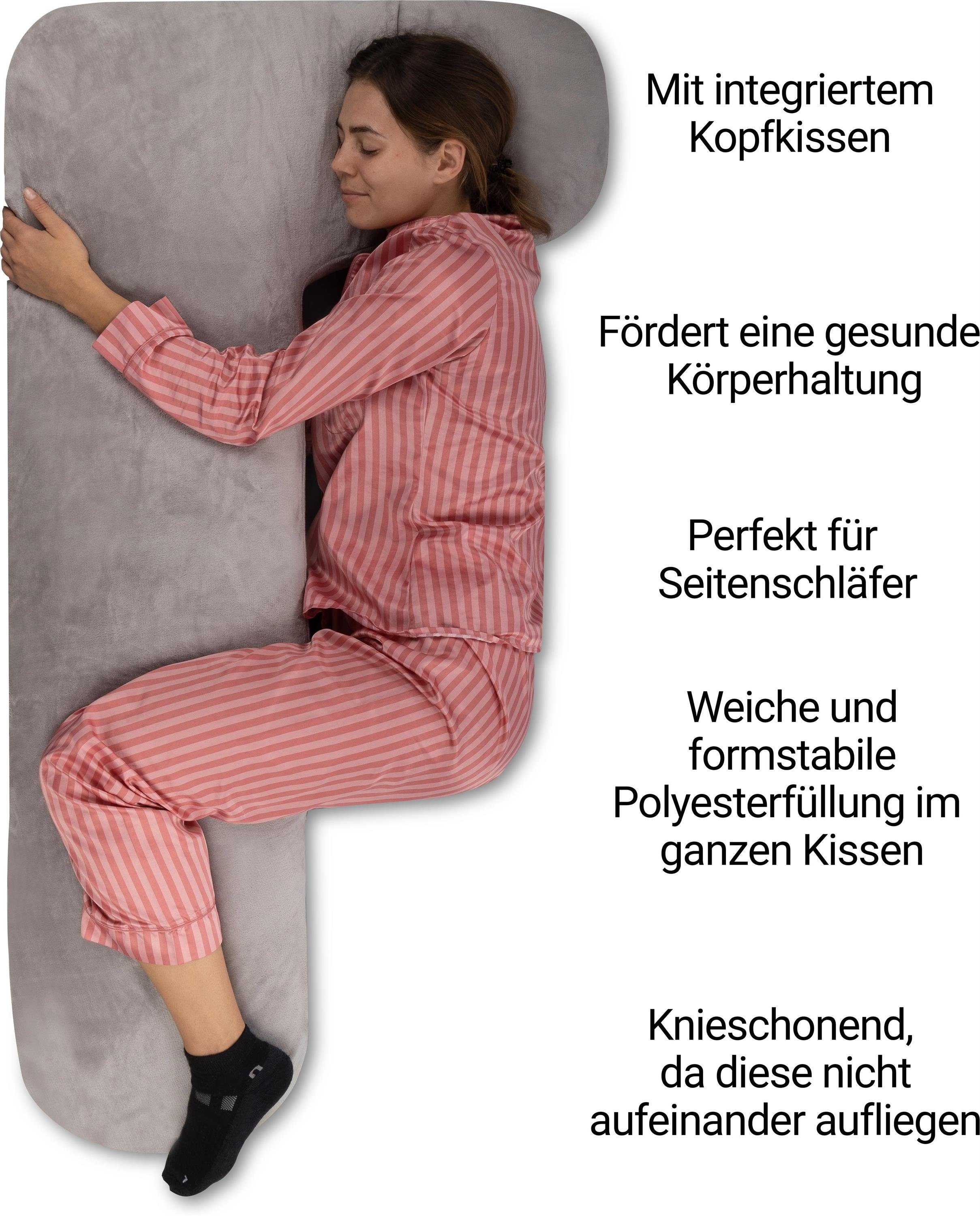 Aspero Seitenschläferkissen Seitenschläferkissen mit integriertem Kopfkissen, 1-tlg., Körperkissen mit Flanell Bezug
