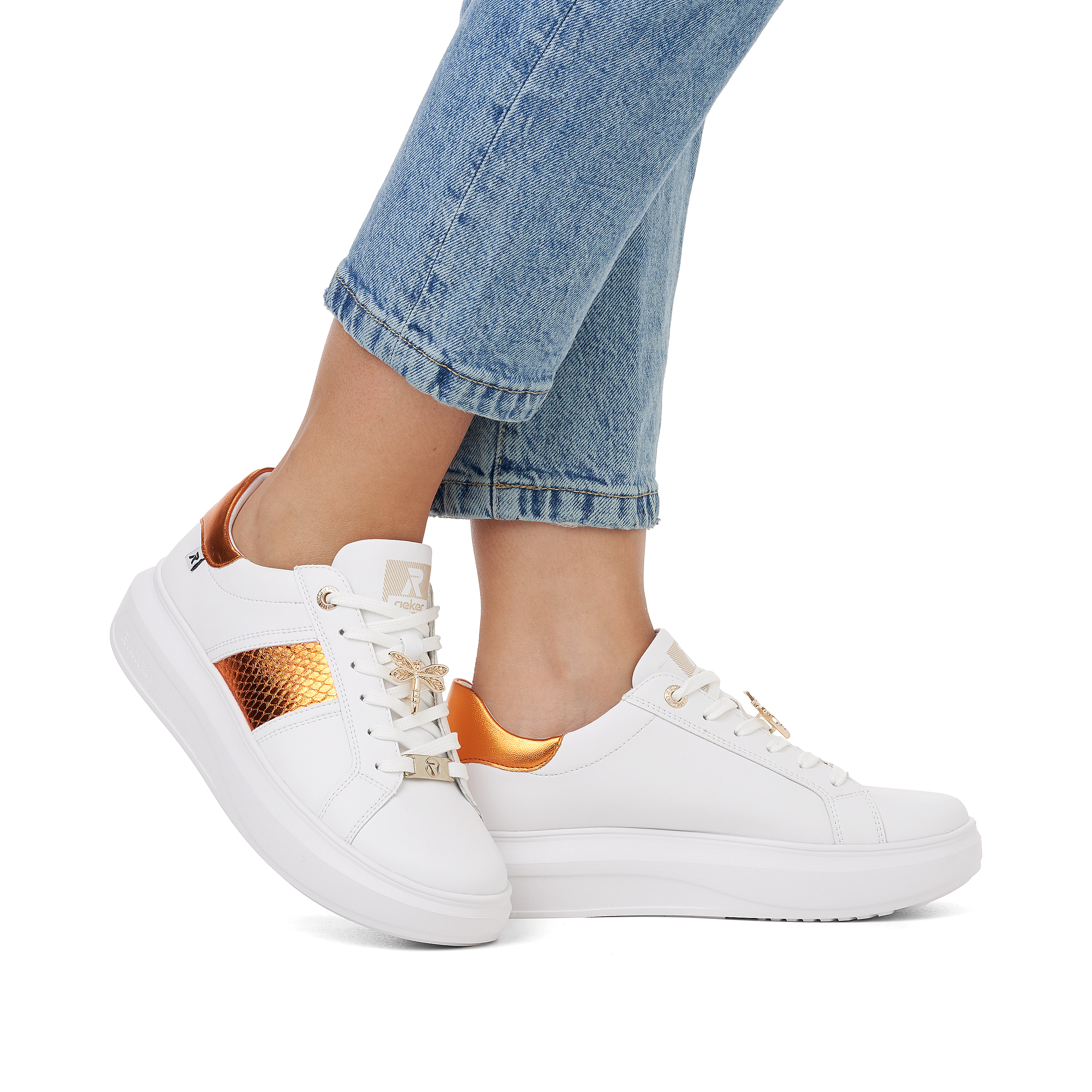 Rieker Damen Sneaker Low pearl-white copper-metallic