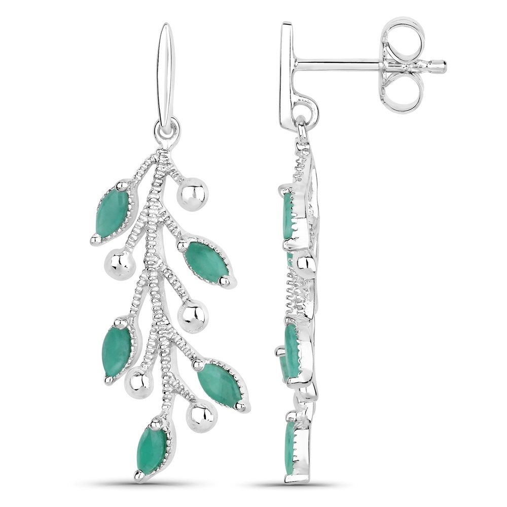 Rafaela Donata Boucles doreilles Floral Argent sterling Emeraude en Argent Bijoux