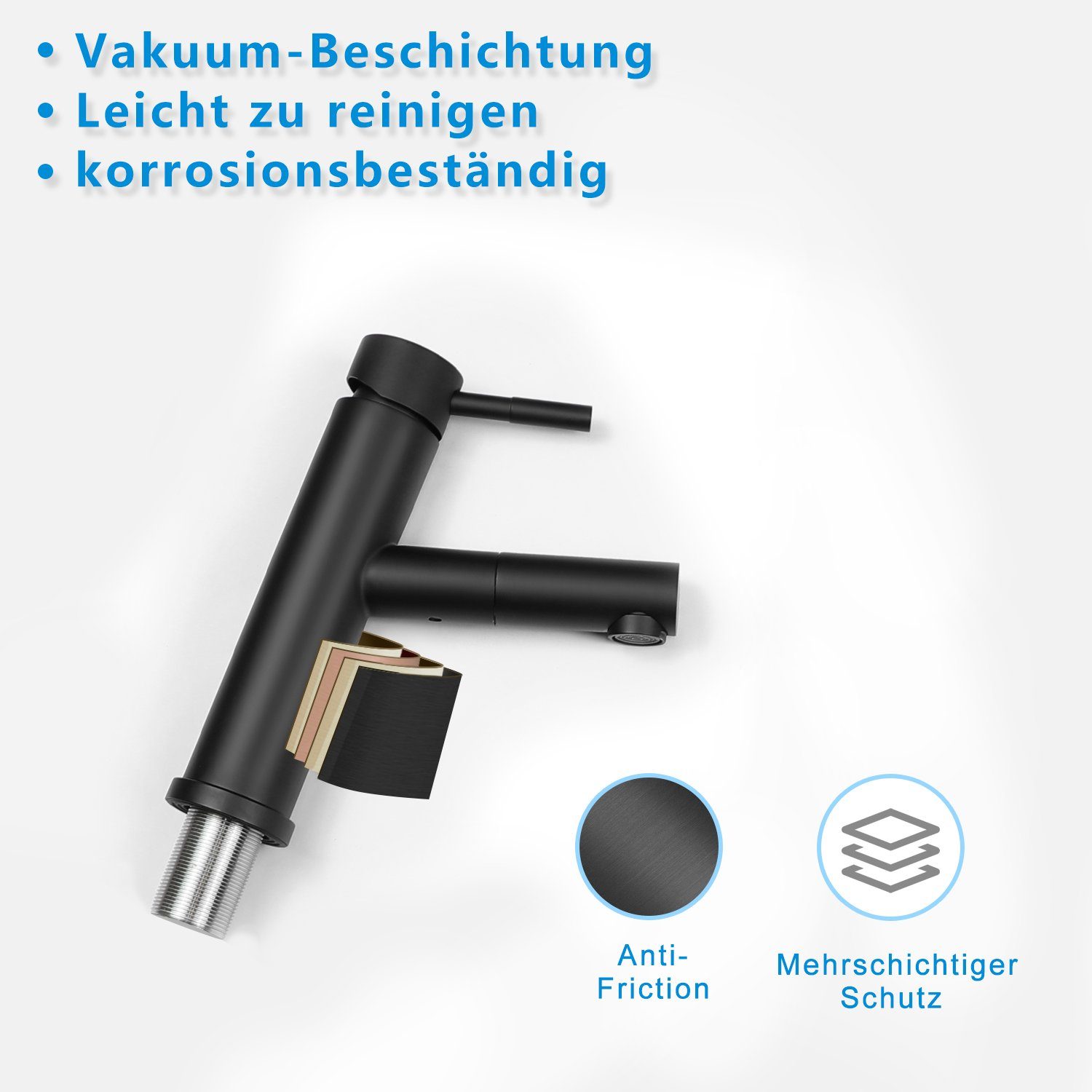 ZMH Waschtischarmatur Wasserhahn bad Ausziehbar brause Mischbatterie Schwarz