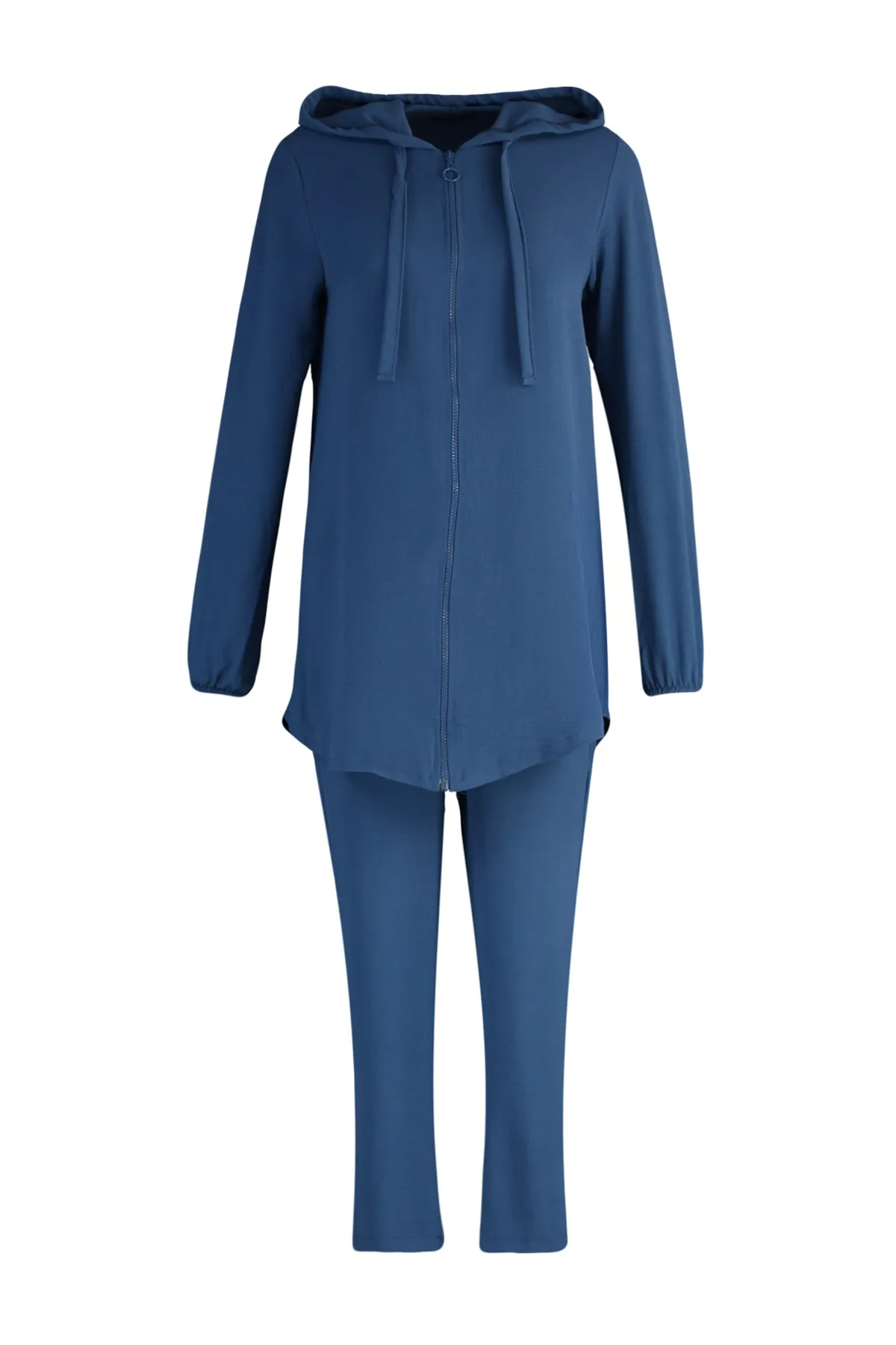 Trendyol Modest  Marineblaues Aerobin-Set aus Strickjacke und Hose – mit Kapuze und Reißverschluss TCTSS22US0026
