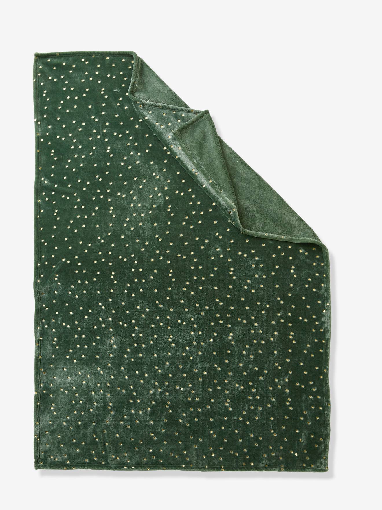 Plaid enfant motifs dorés vert / pois dorés