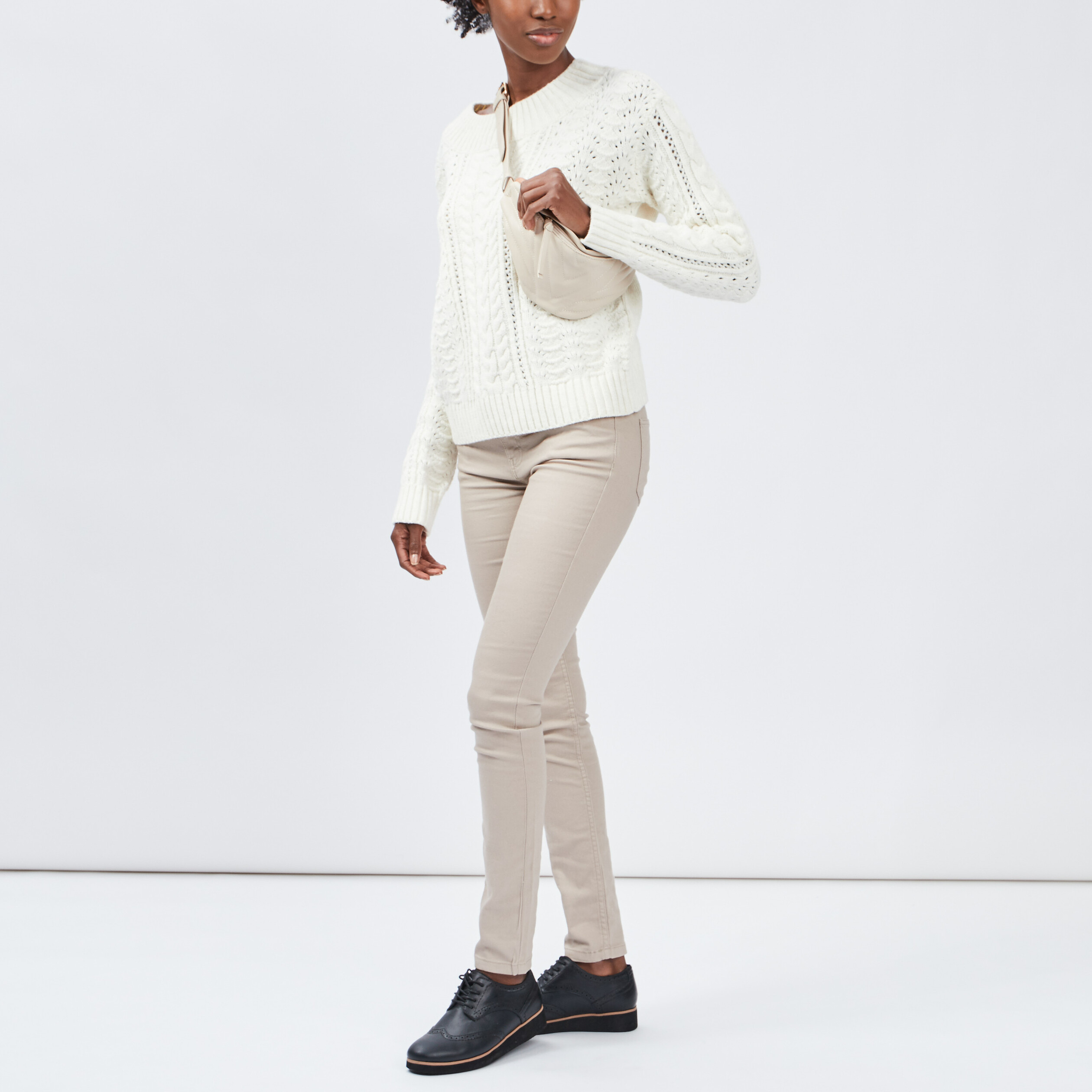 Pantalon slim taille basse beige femme | La Halle