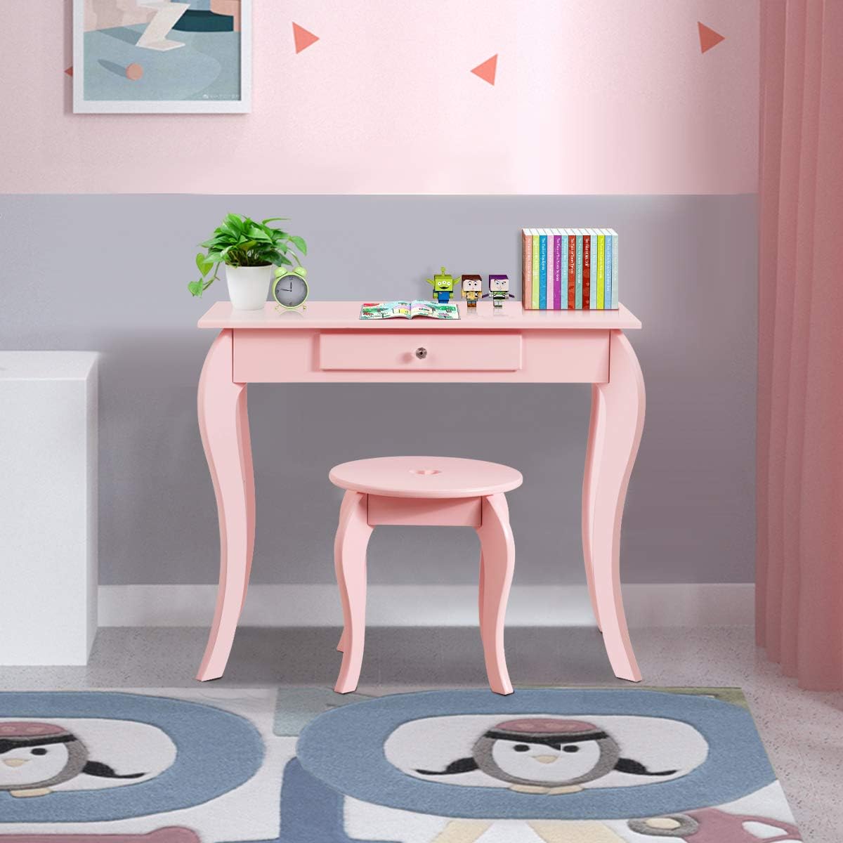 Costway COSTWAY Kinder Schminktisch mit Hocker und Abnehmbarer Spiegel
