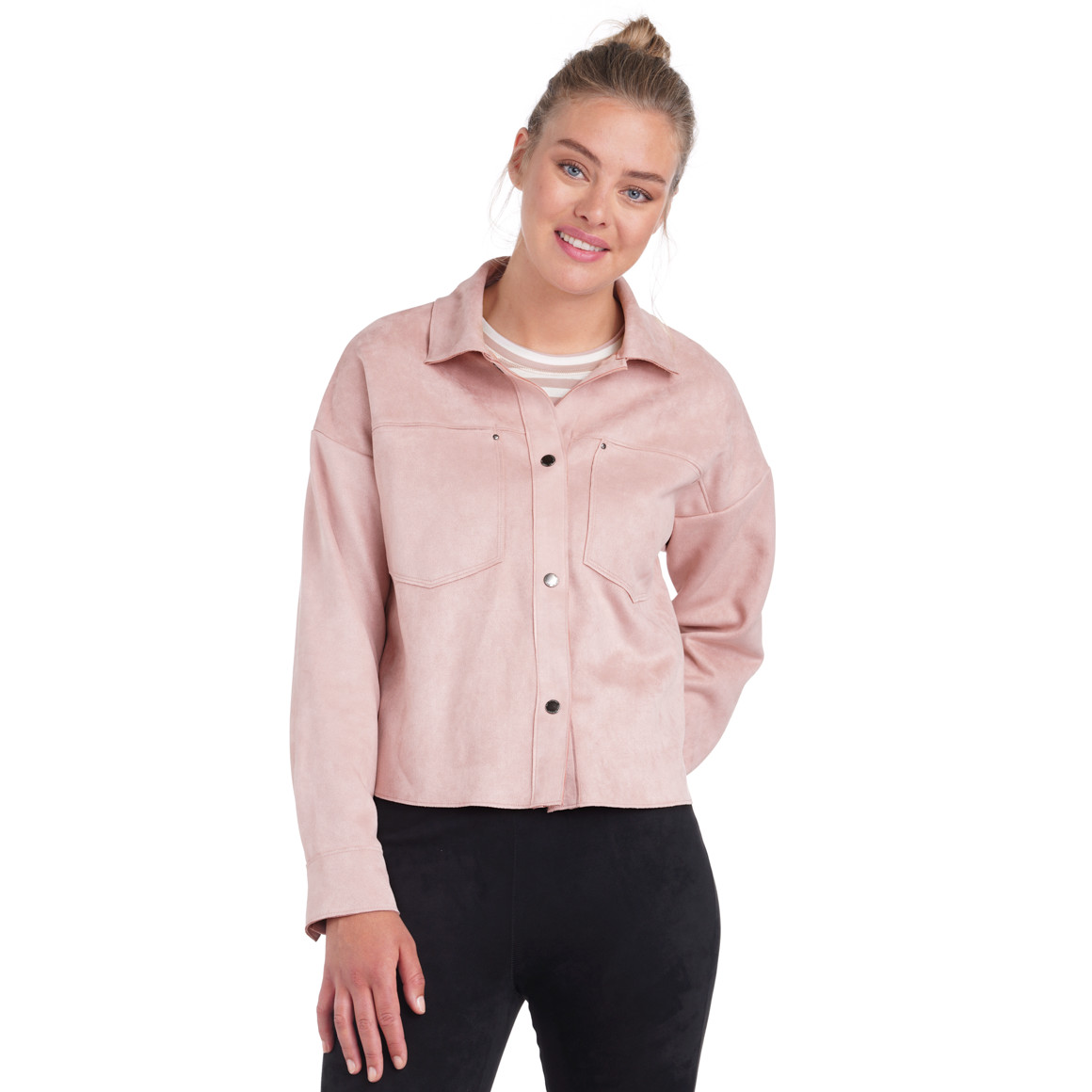 Damen Velours-Bluse mit Druckknopfleiste