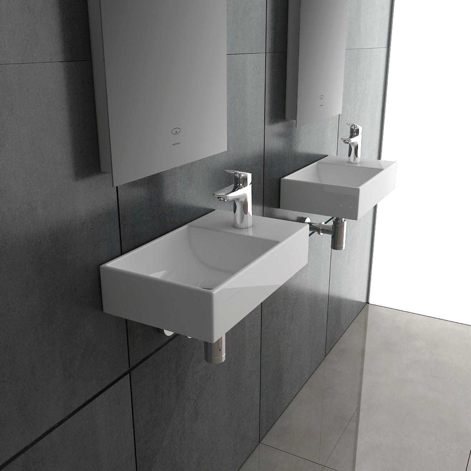 Alpenberger Waschbecken für Gäste WC & Bad - Keramik Miniwaschbecken Washbasin (1-tlg, Spülbecken), Hängewaschbecken Eckig, Weiß, 45 cm Breit