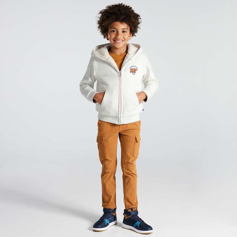 Sweat-shirt doublé en polaire sherpa blanc garçon