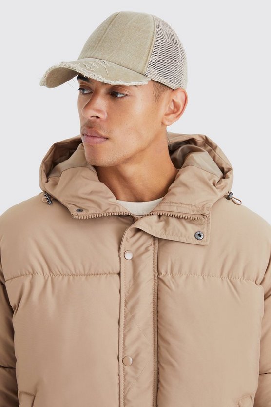 Oversize Steppjacke mit Druckknöpfen und Kapuze