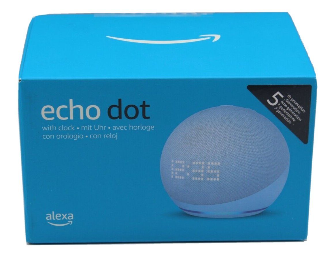 Amazon Echo Dot mit Uhr 5. Generation 1.0 Smart Speaker (WLAN (WiFi), Integrierter Temperatursensor, Mikrofon-aus-Taste)