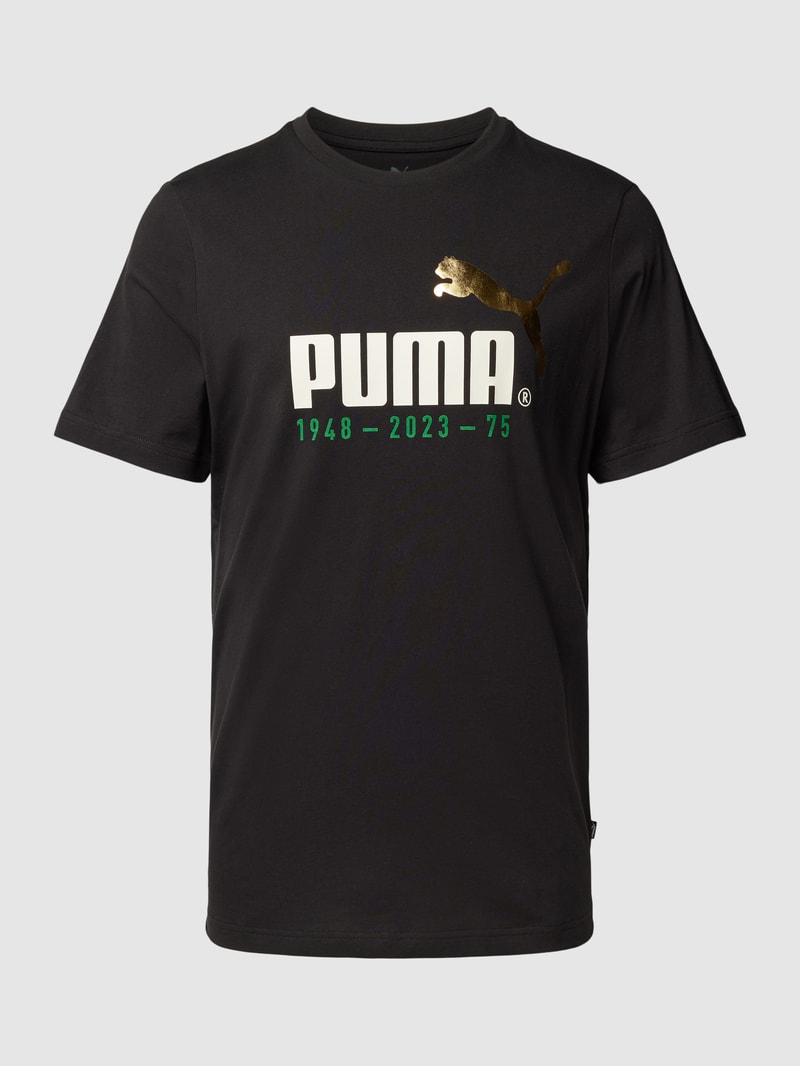 T-Shirt mit Label- und Logo-Print Modell 'No. 1' in schwarz