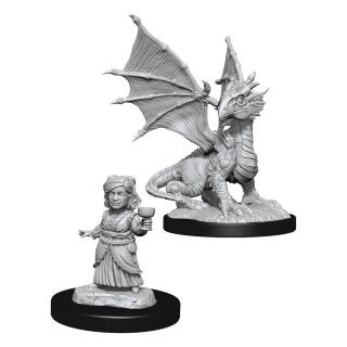 D&D Nolzur's Marvelous Miniatures - Silver Dragon Wyrmling & Female Halfling