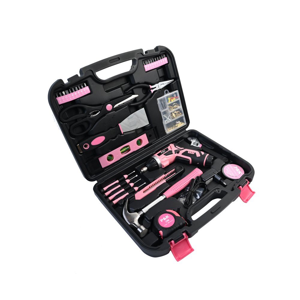 P & K Werkzeugset 135 Teiliges Werkzeugset Werkzeugkoffer in Pink Design, (135-St)