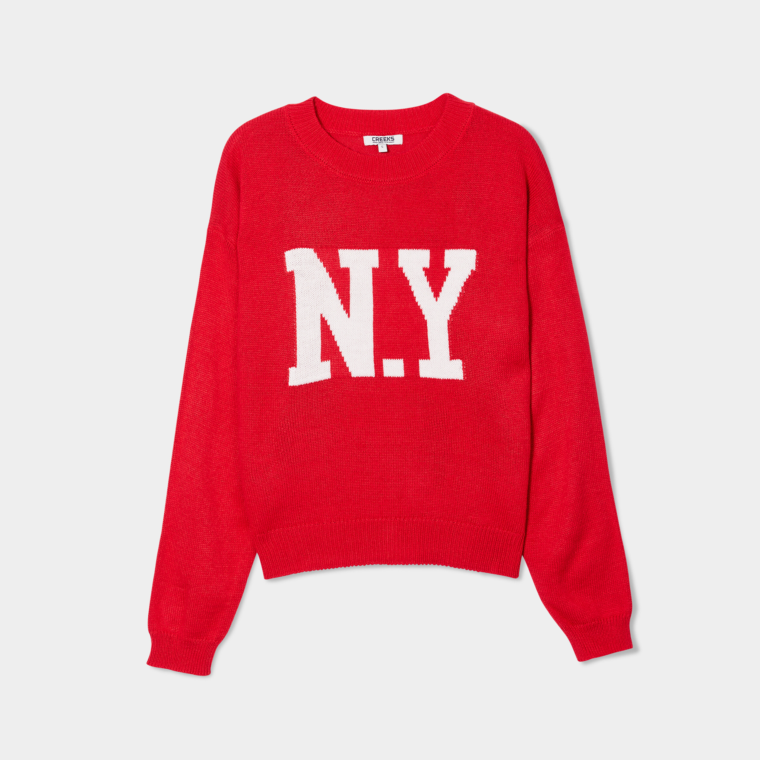 Pull col rond manches longues Creeks rouge femme | La Halle