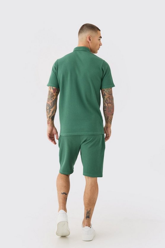Slim-Fit Poloshirt & Shorts in Waffeloptik