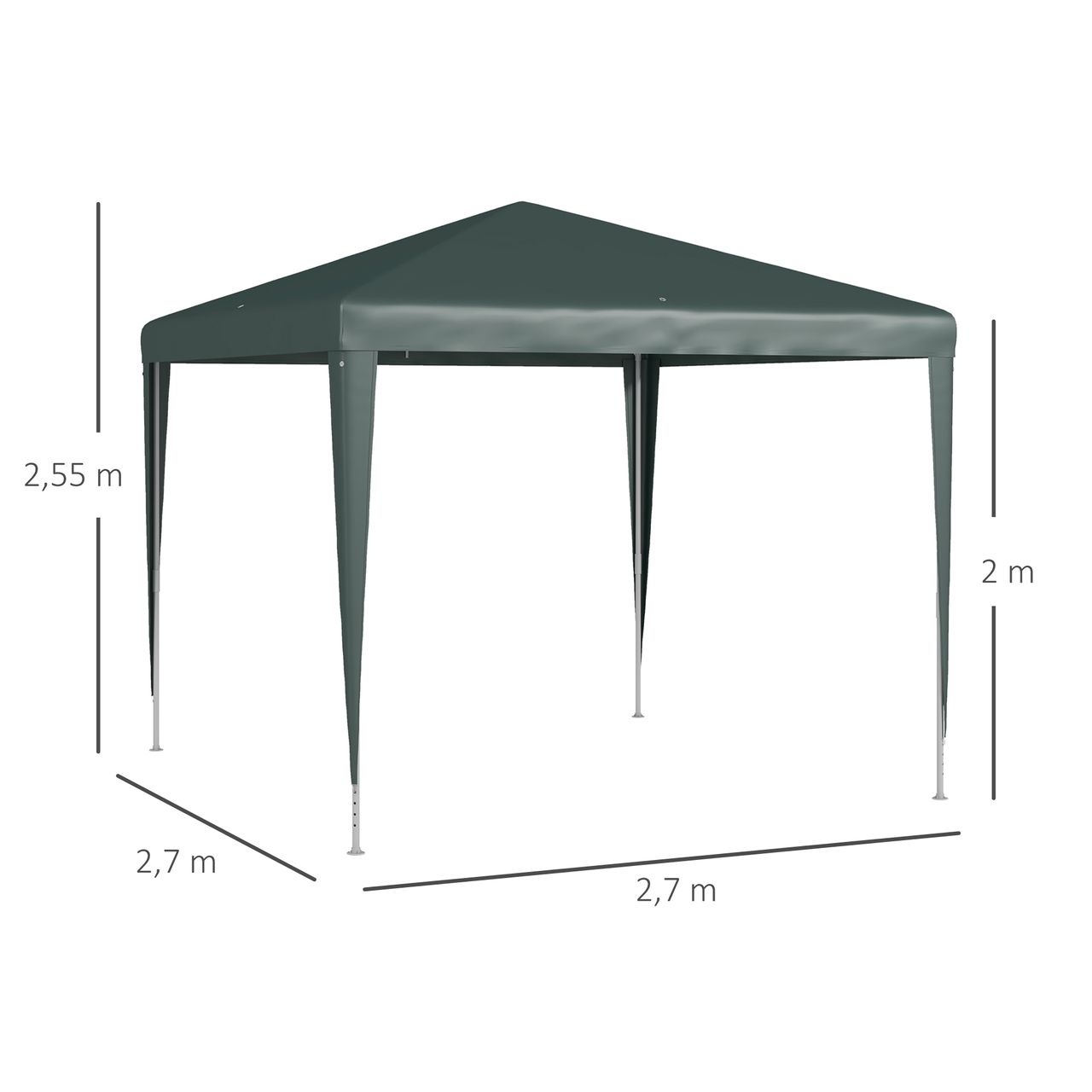 Outsunny Pavillon 2,7 x 2,7 m Partyzelt Gartenpavillon Gartenzelt für Balkon