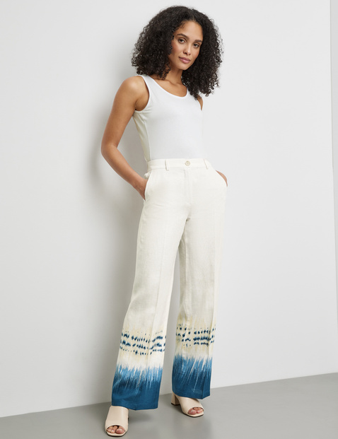 Leinenhose mit gemustertem Saum