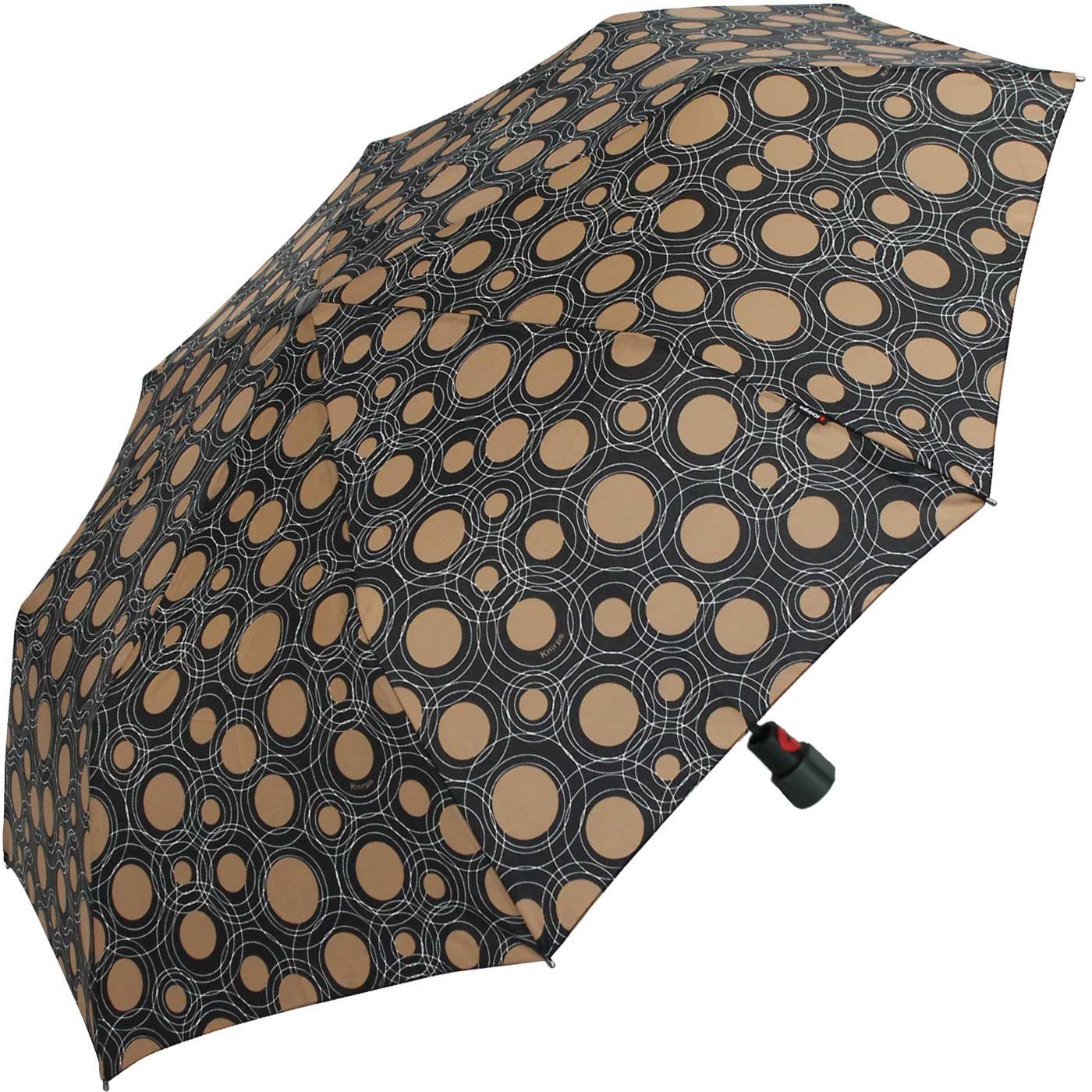 Knirps® Taschenregenschirm Fiber T1 Auf-Automatik Sturmsicher - circles black, der stabile Klassiker