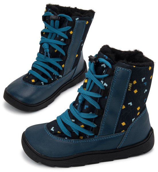 Fare Bare ~ (W) Winterstiefel Leder & Textil + Tex ~ Blau/Orange