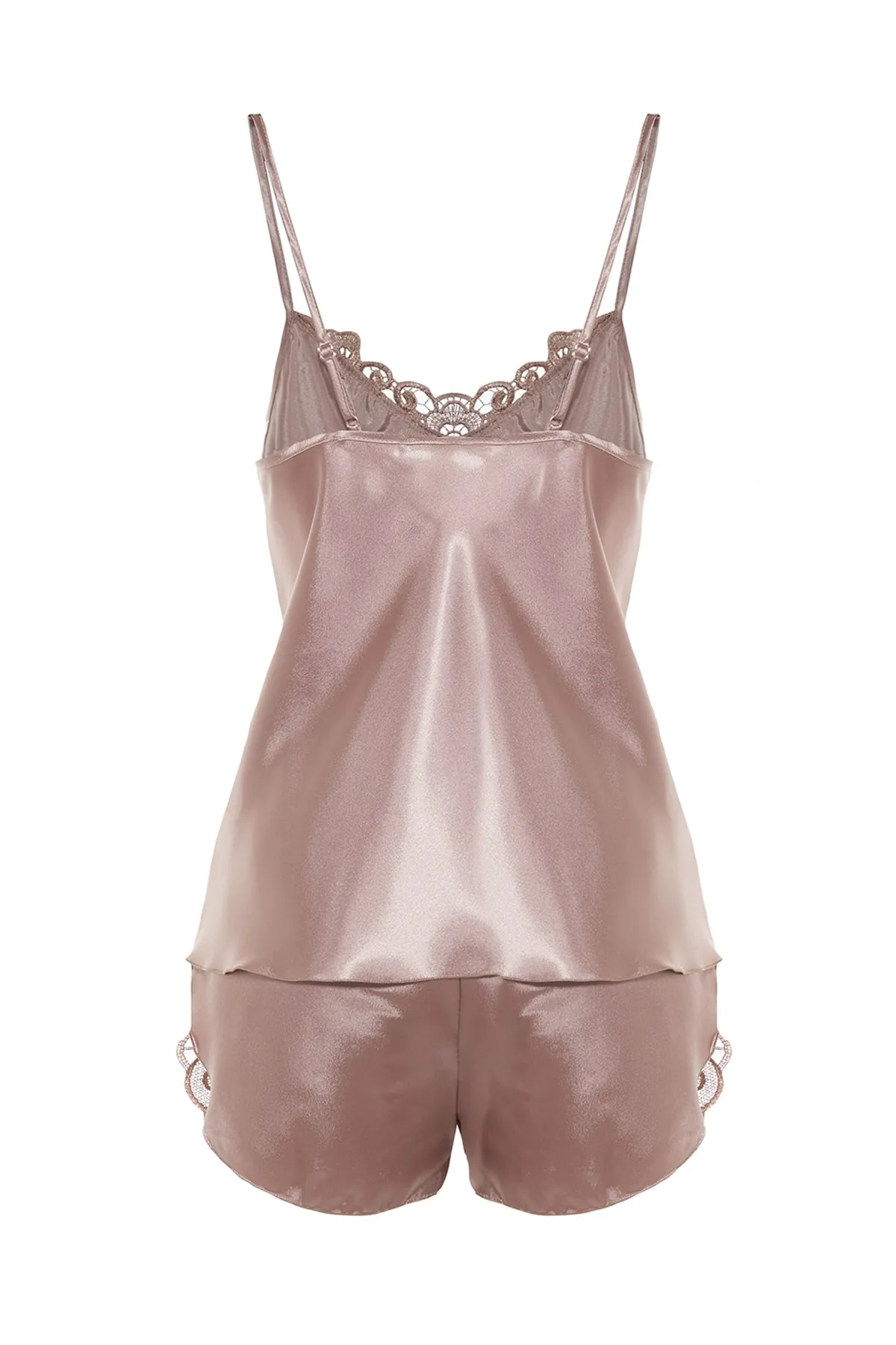 Trendyol Collection  Pyjama-Set aus gewebtem Satin mit Nerzspitze und Seilträgern THMAW21PT0843