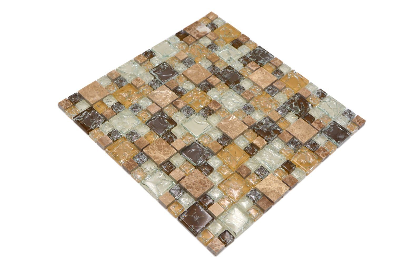 Mosani Mosaikfliesen Glasmosaik Naturstein Mosaik hellbraun glänzend / 10 Matten