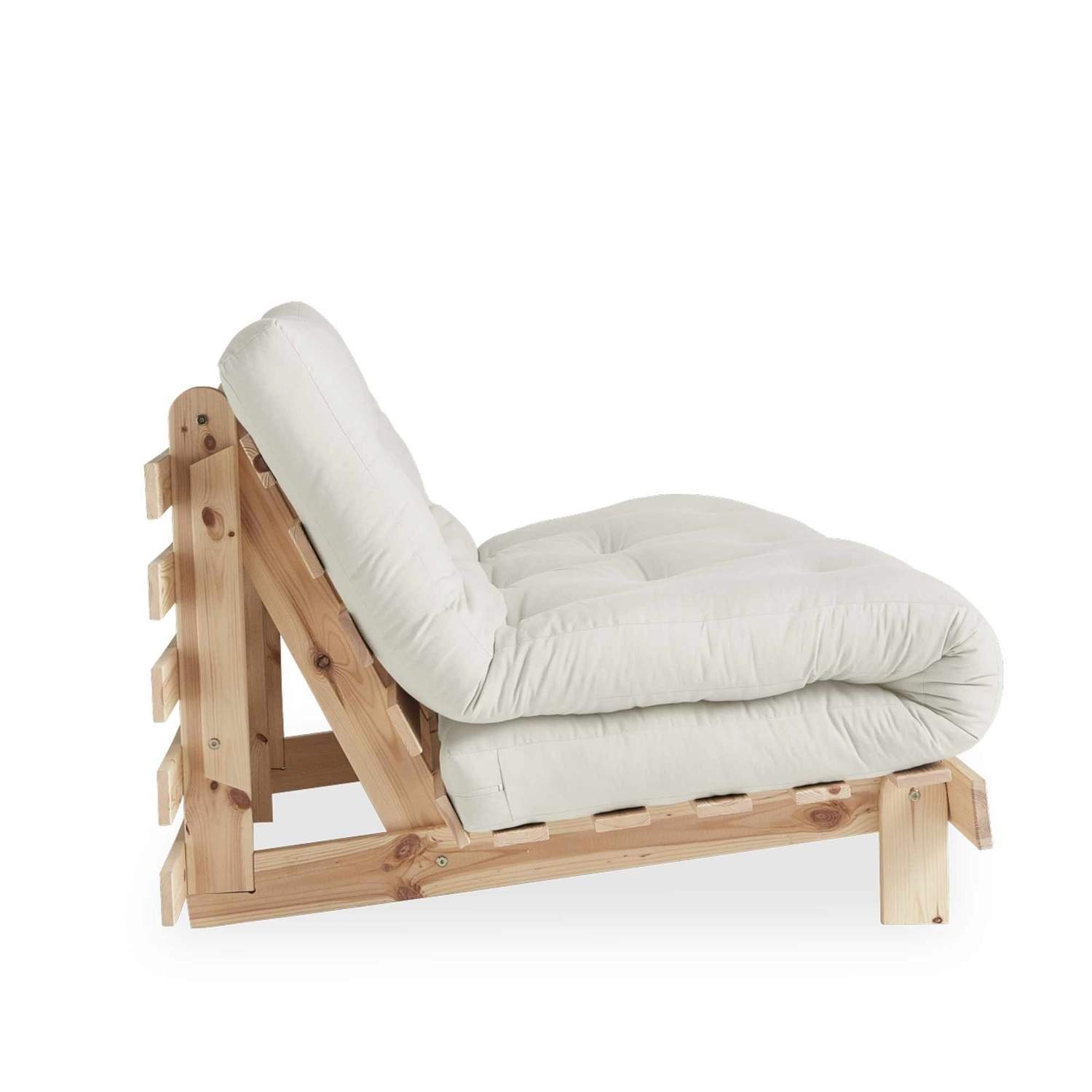 Karup Design 2-Sitzer Schlafsofa ROOTS 140 cm Sofa Gestell Kiefer Massivholz Bezug Beige