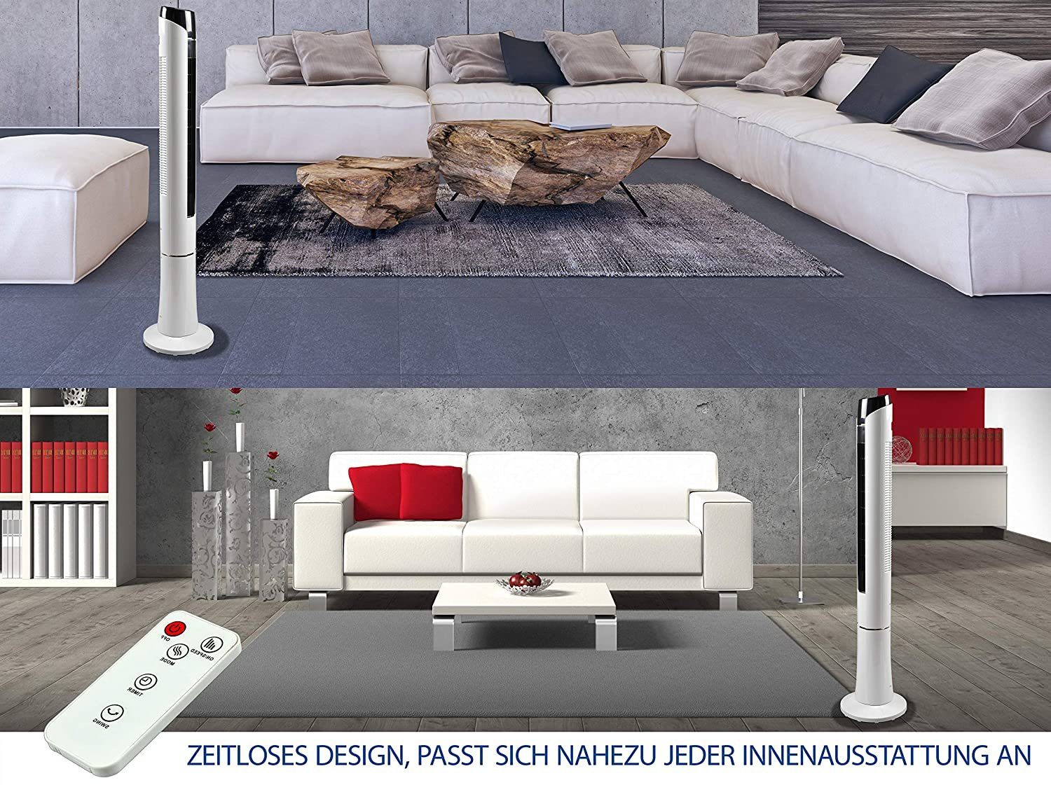 JUNG Turmventilator TVE24 Ventilator mit Fernbedienung +Timer 120cm Turmventilator Lüfter, Turmlüfter, Standventilator, Säulenventilator, LCD Display, 45W