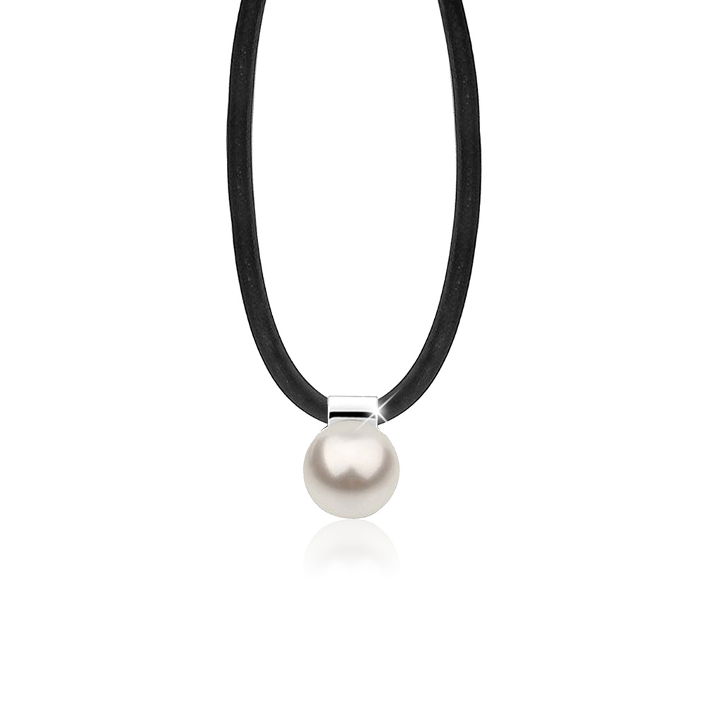Nenalina Nenalina Collier en noir et pendentif avec une perle synthétique blanche de 12 mm collier