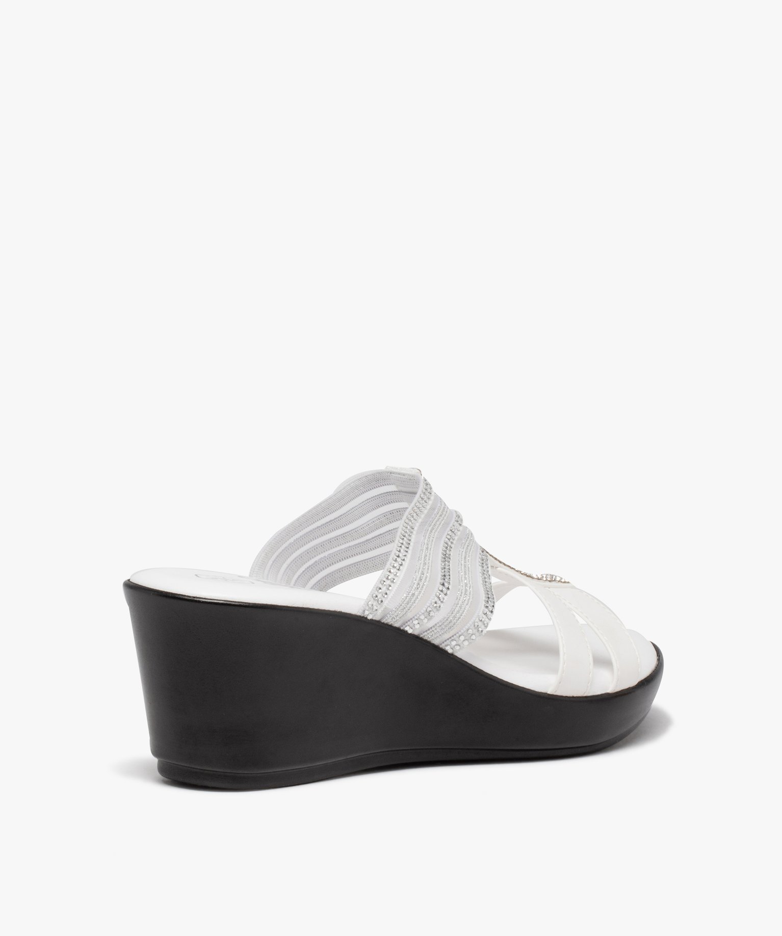 Mules femme compensées à bride strass élastiquée blanc | GEMO