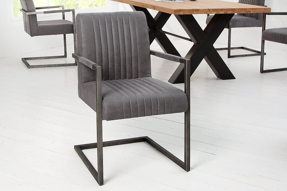 riess-ambiente Freischwinger BIG ASTON vintage grau / grau, Esszimmer · Microfaser · Armlehne · Industrial