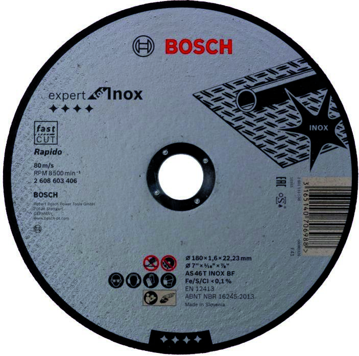 Bosch Blue Accessories 2608603406 Lige skæreskive Expert til rustfrit stål - Rapido AS 46 T Rustfrit stål BF, 180 mm, 1,6 mm
