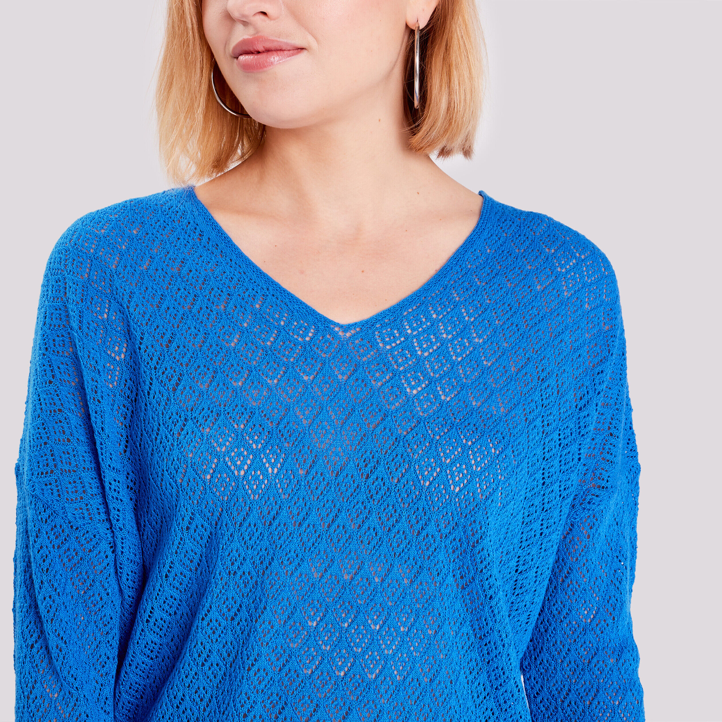 Pull manches longues ajouré bleu femme | Cache Cache