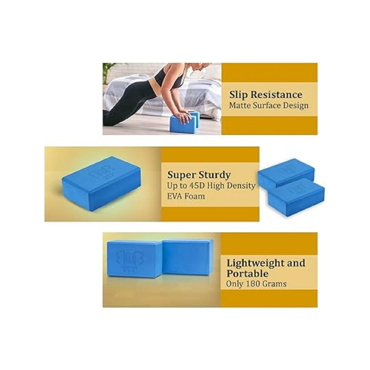 BnB Sports 2er Pack Premium Yoga Blöcke Stabile Sportmatte, rutschfest, Meditation Eva Schaumstoffblock blau