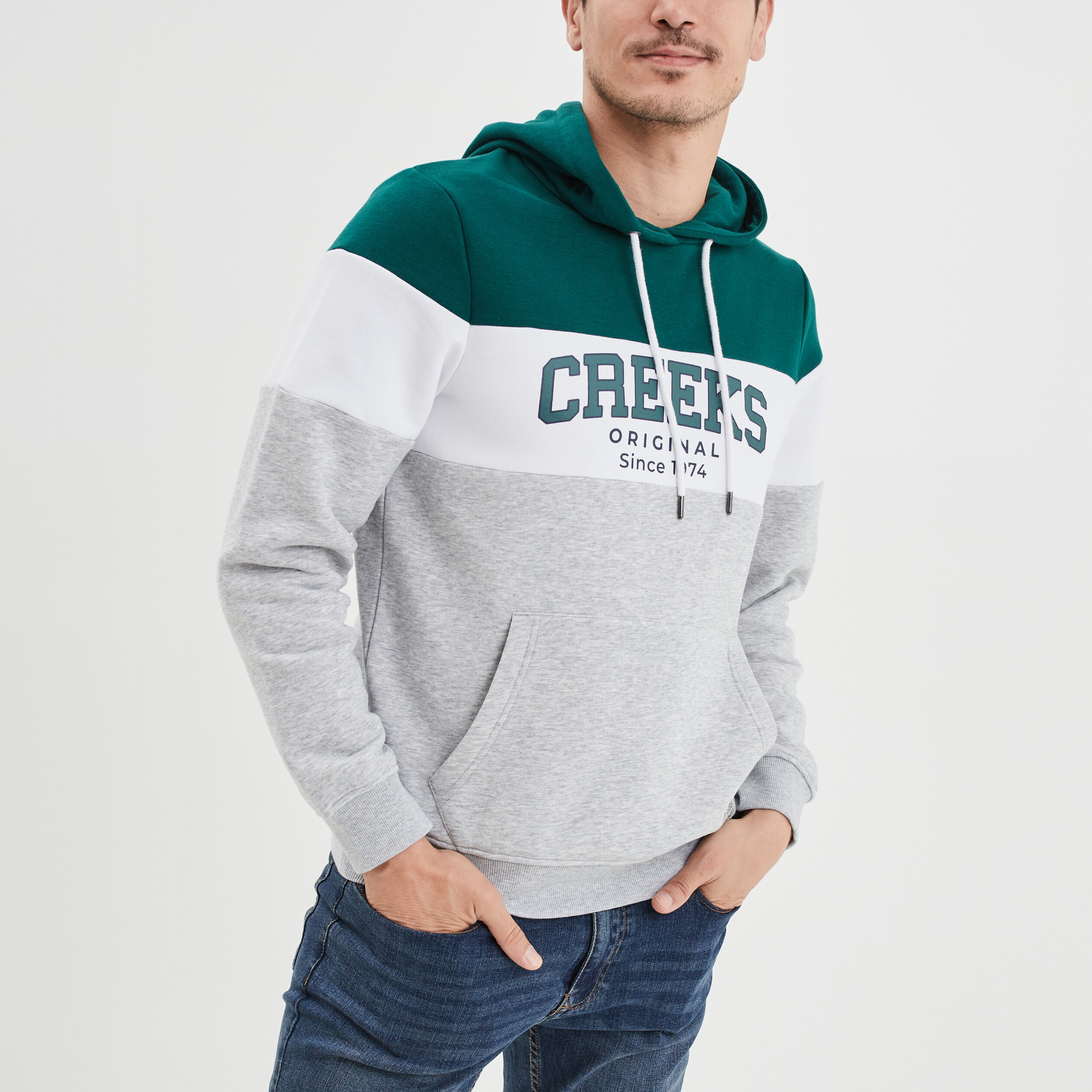Sweat droit à capuche hoodie Creeks vert foncé homme | La Halle