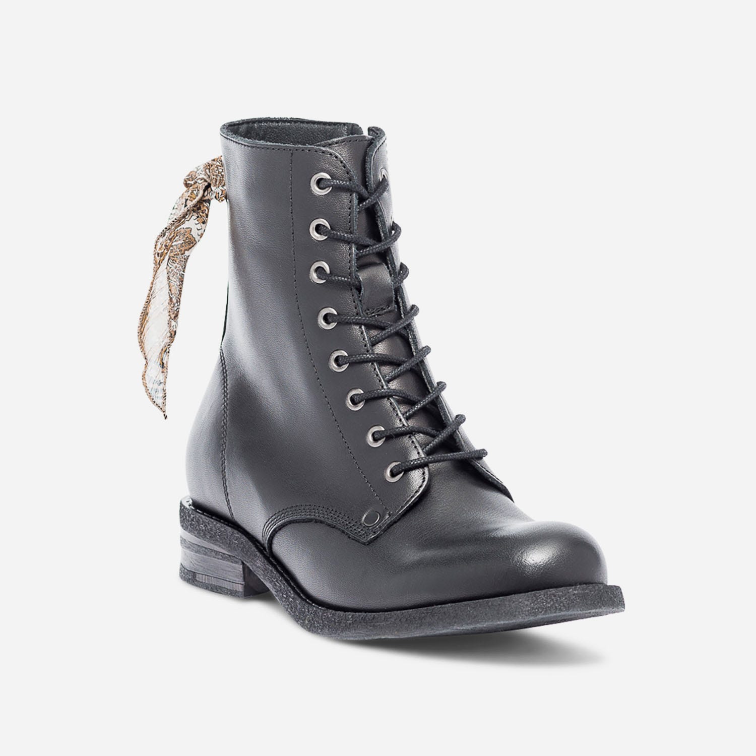 Bottine TEXTO noire en cuir à nœud fleuri