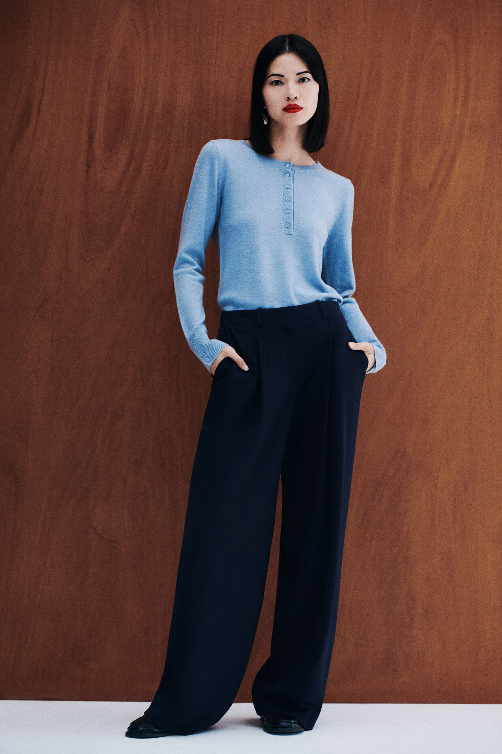 Pantalon principe bleu marine femme