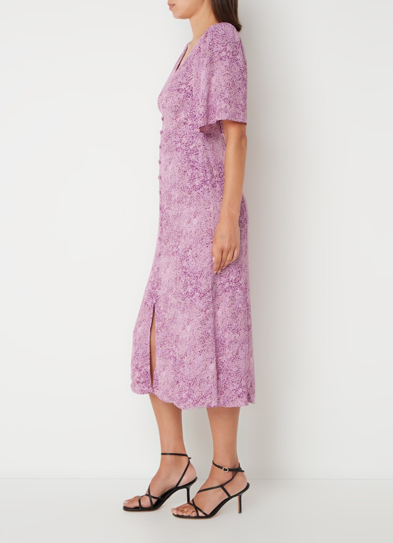 Rochie midi cămașă Whistles cu imprimeu de piele de șarpe și mâneci bufante.