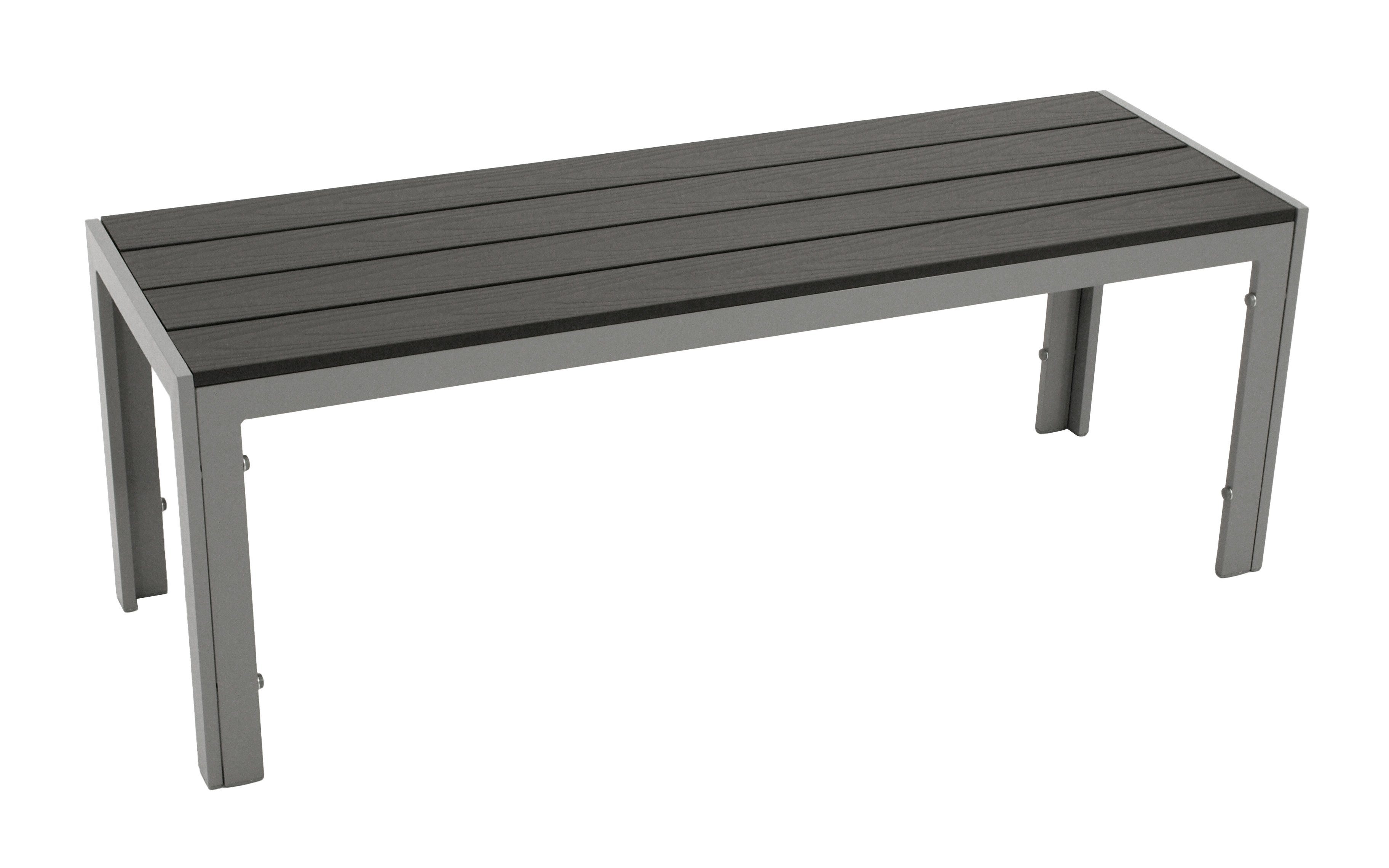 DEGAMO Gartenbank SORANO ohne Rückenlehne, 2-sitzer 120cm, Alu silbergrau + Kunstholz grau, wetterfest
