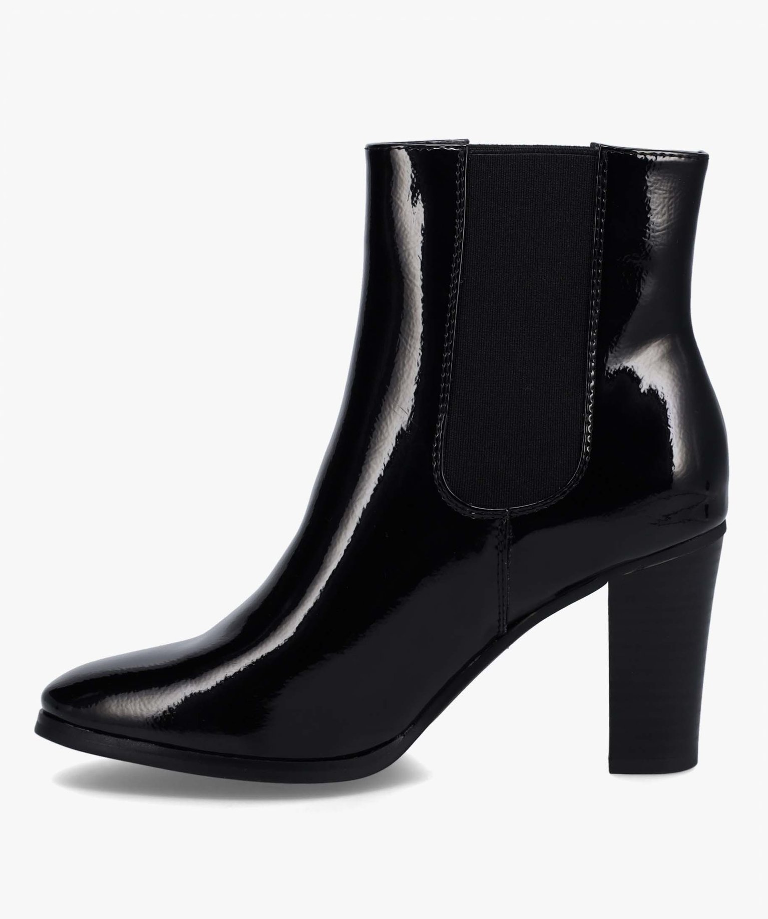 Boots femme style Chelsea à talon haut dessus verni noir | GEMO