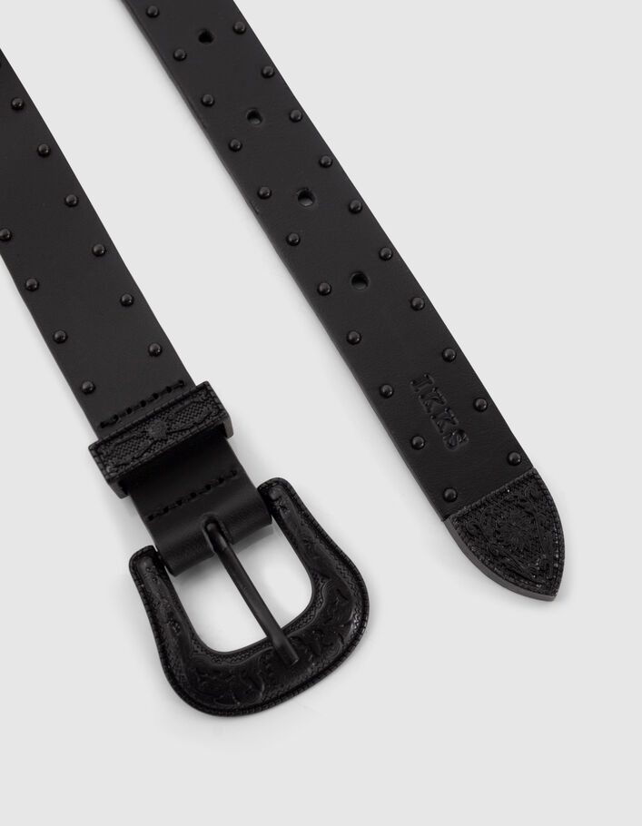 Ceinture noire cuir double boucle Western Femme