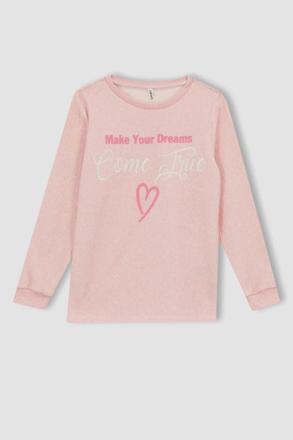 DeFacto  Bedrucktes Pyjama-Set für Mädchen in normaler Passform im Strick-Look