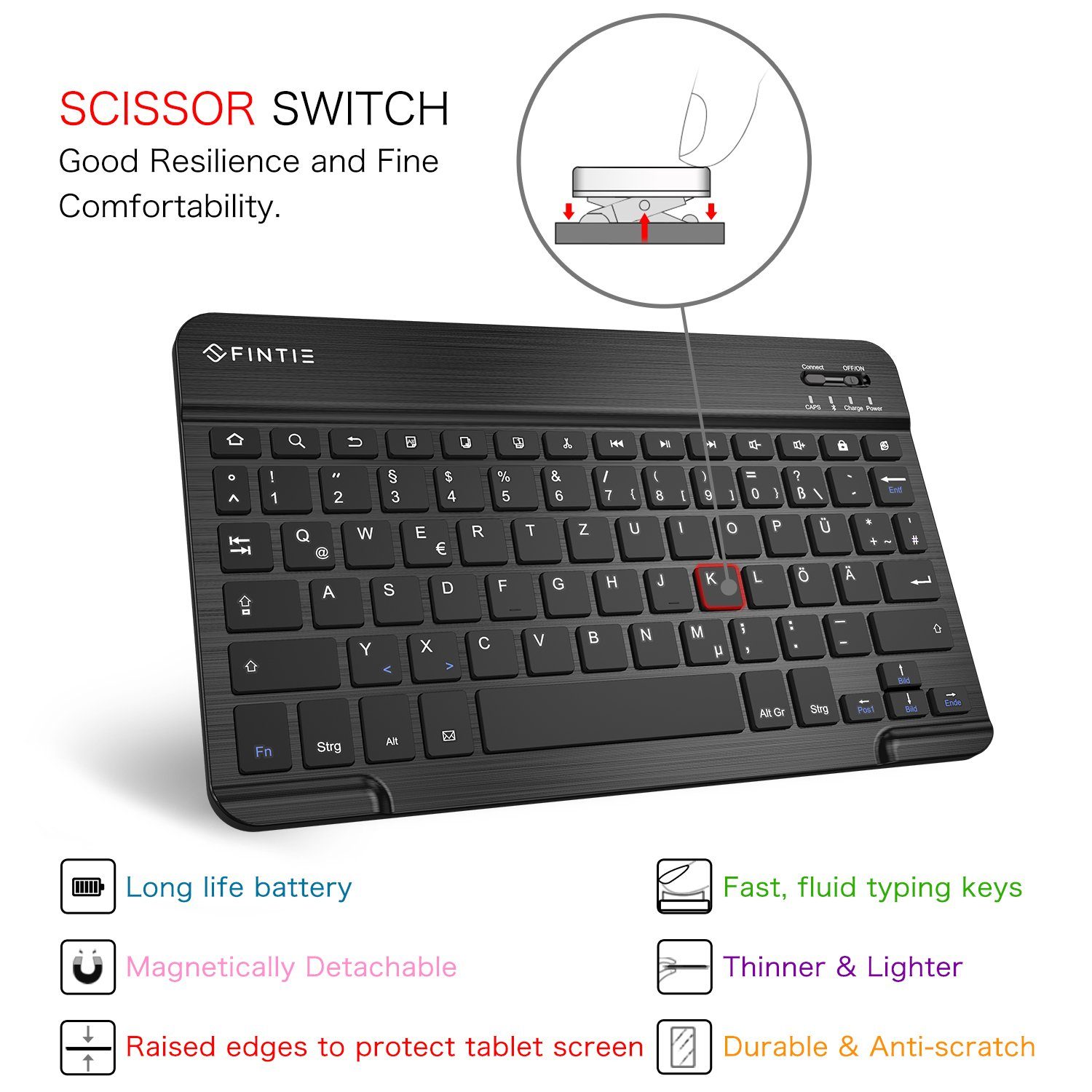 Fintie Tablet-Hülle Tastatur Hülle für Samsung Galaxy Tab S6 Lite 10.4 2022/2020 SM-P610/P613/P615/P619 - Keyboard Case mit Magnetisch Abnehmbarer Deutscher Tastatur