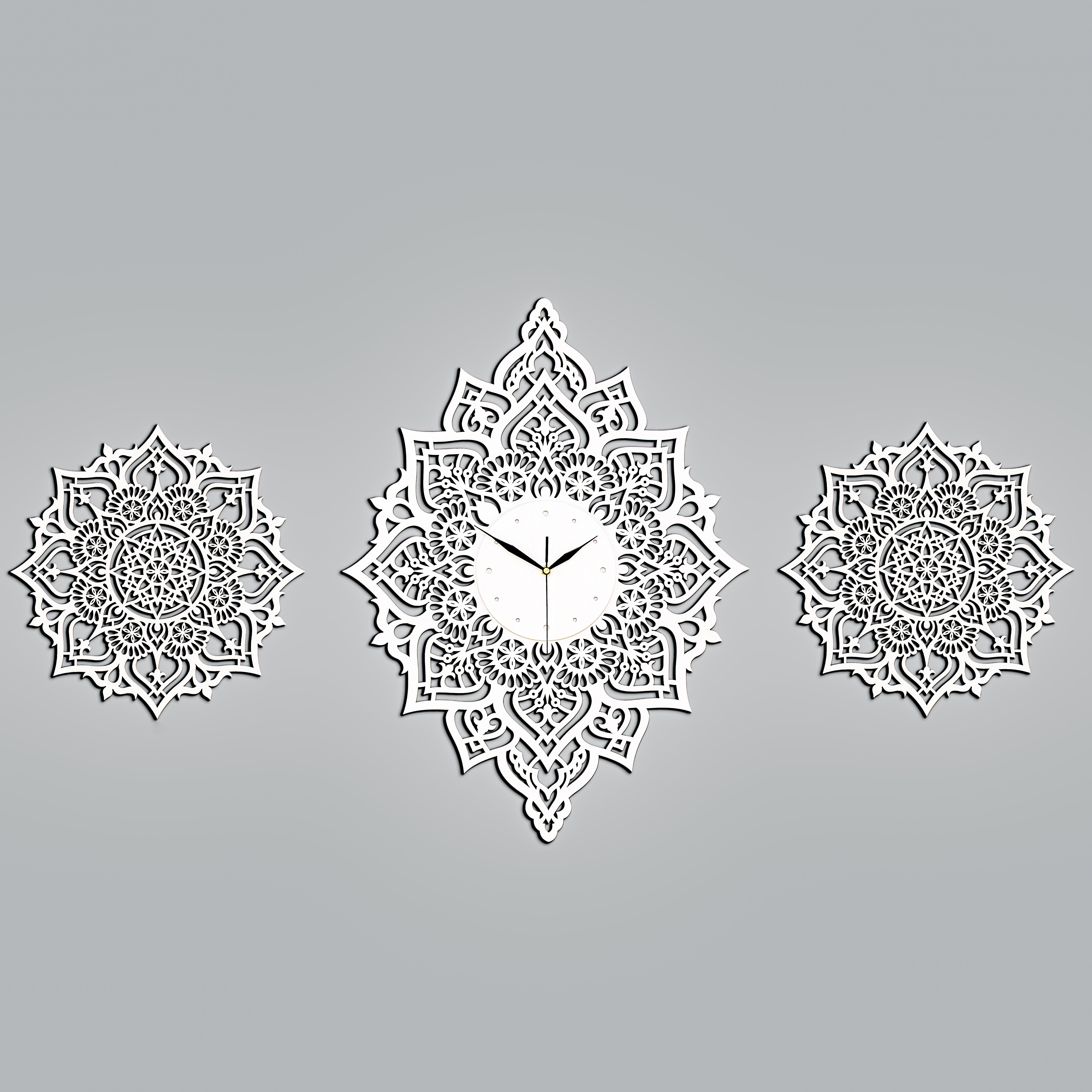 ORNAMENTI Wanduhr GROSSE, DEKORATION: WANDUHR + 2 MANDALEN, ORNAMENT, GLAMOUR, WEISS