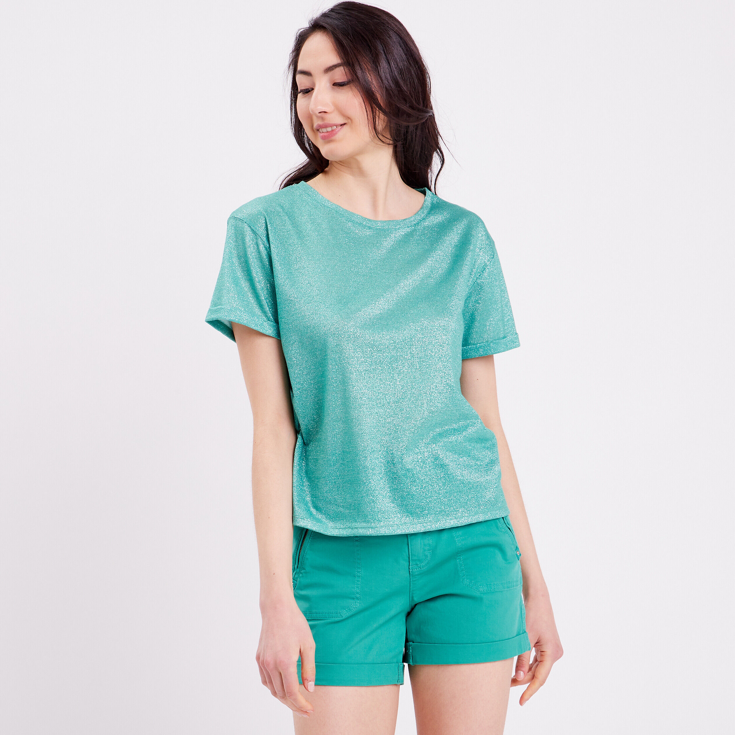 T-shirt fluide fils métallisés vert menthe femme | Cache Cache