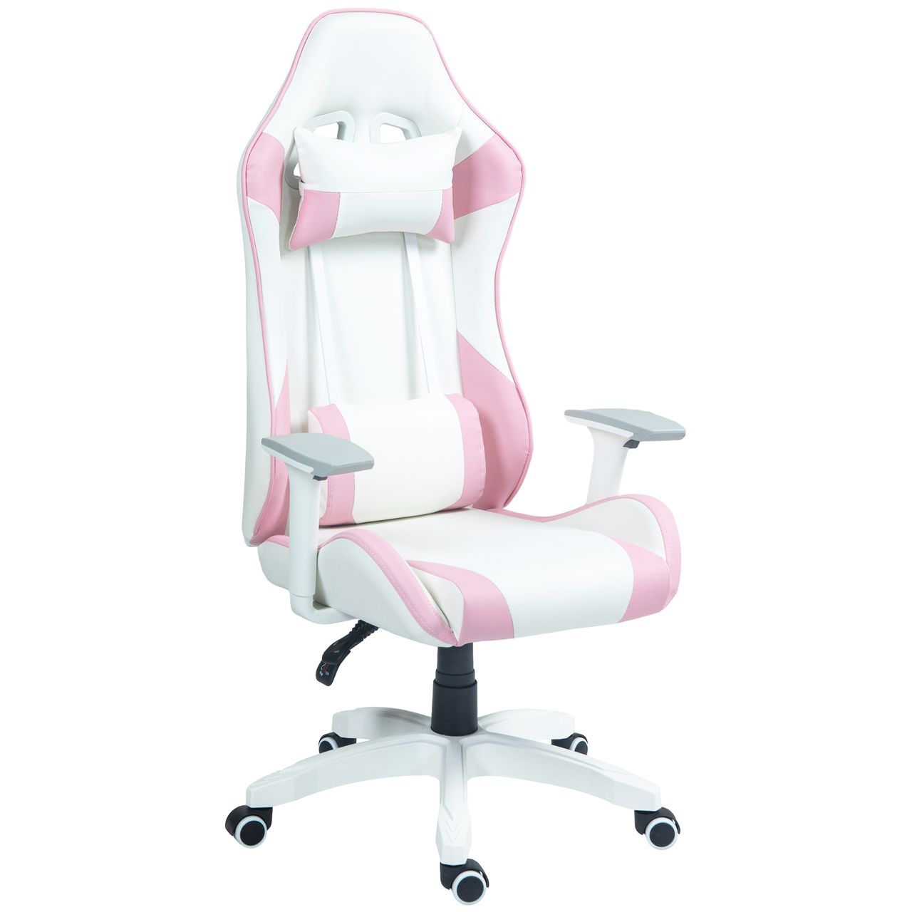HOMCOM Gaming Stuhl Bürostuhl Ergonomisch mit Lendenkissen, Kopfkissen Rosa