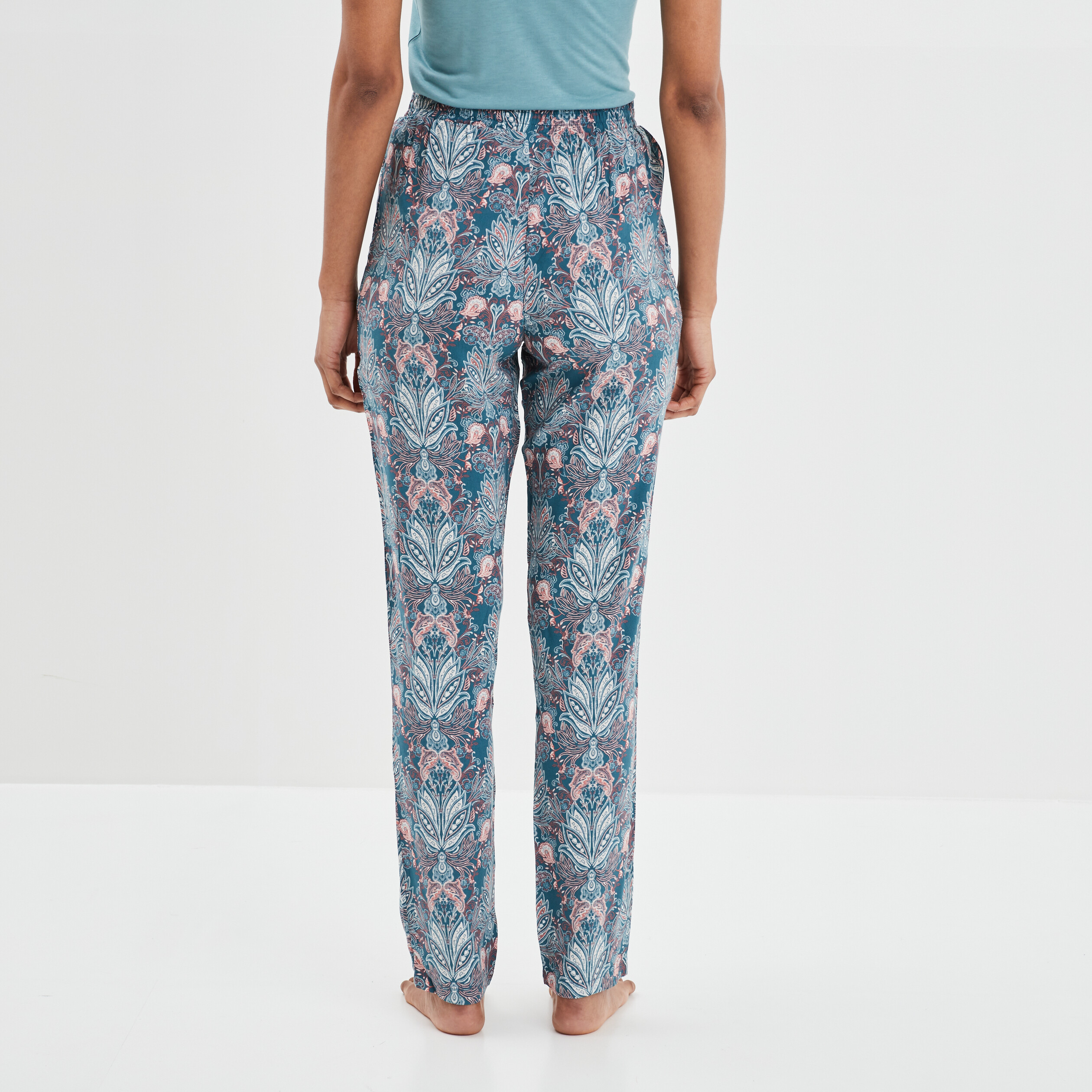 Pantalon de pyjama fluide taille haute bleu femme | La Halle