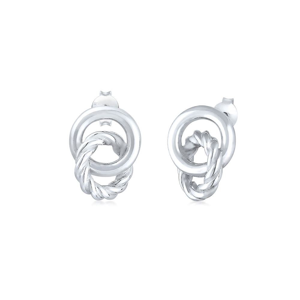 Elli Elli Boucles d'Oreilles Stecker Knoten Kreis Gedreht 80s Look 925 Silber Boucles d'oreilles