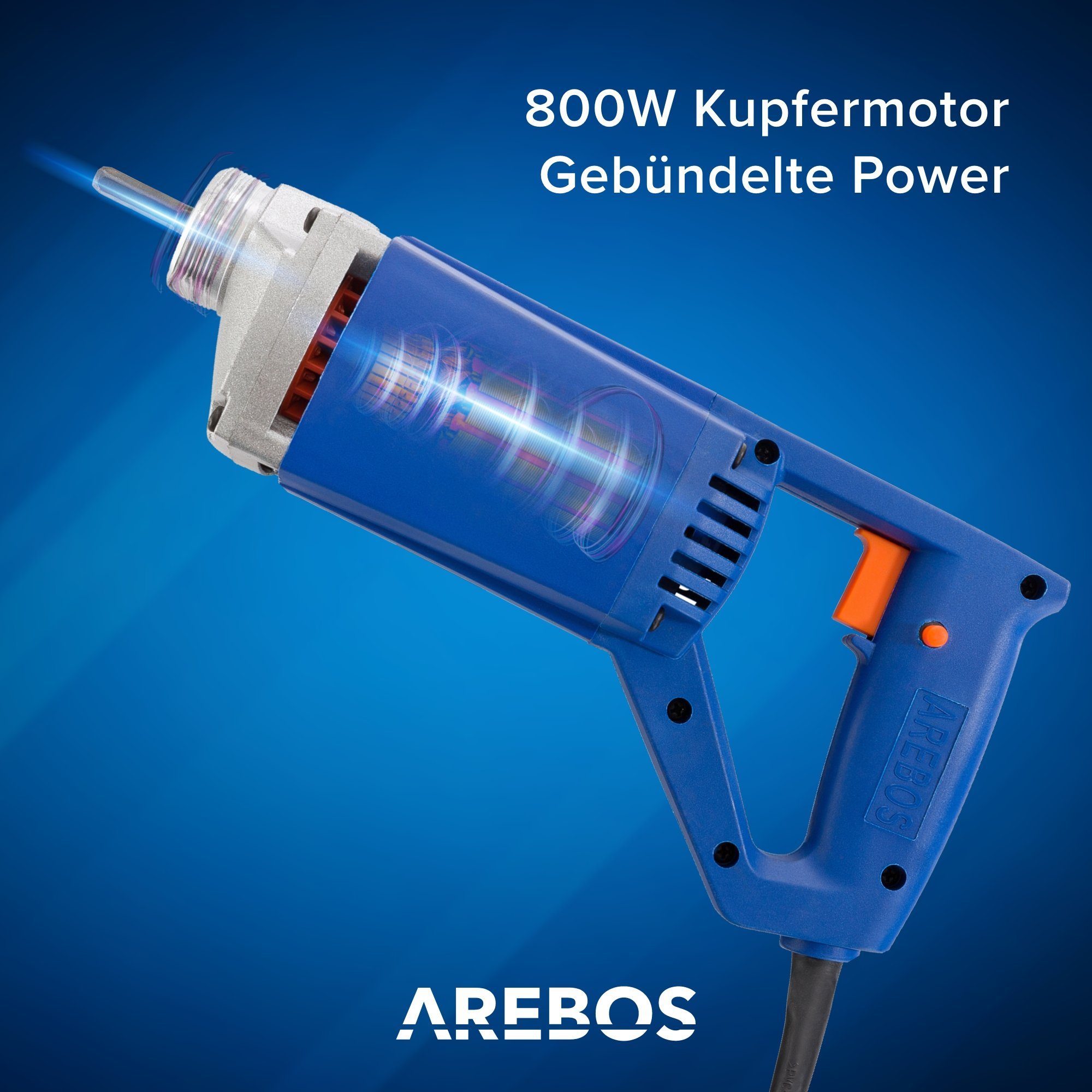 Arebos Innenrüttler Betonrüttler, verschiedene Watt und Schlauchlängen, 800 in W, Taste für den Dauerbetrieb