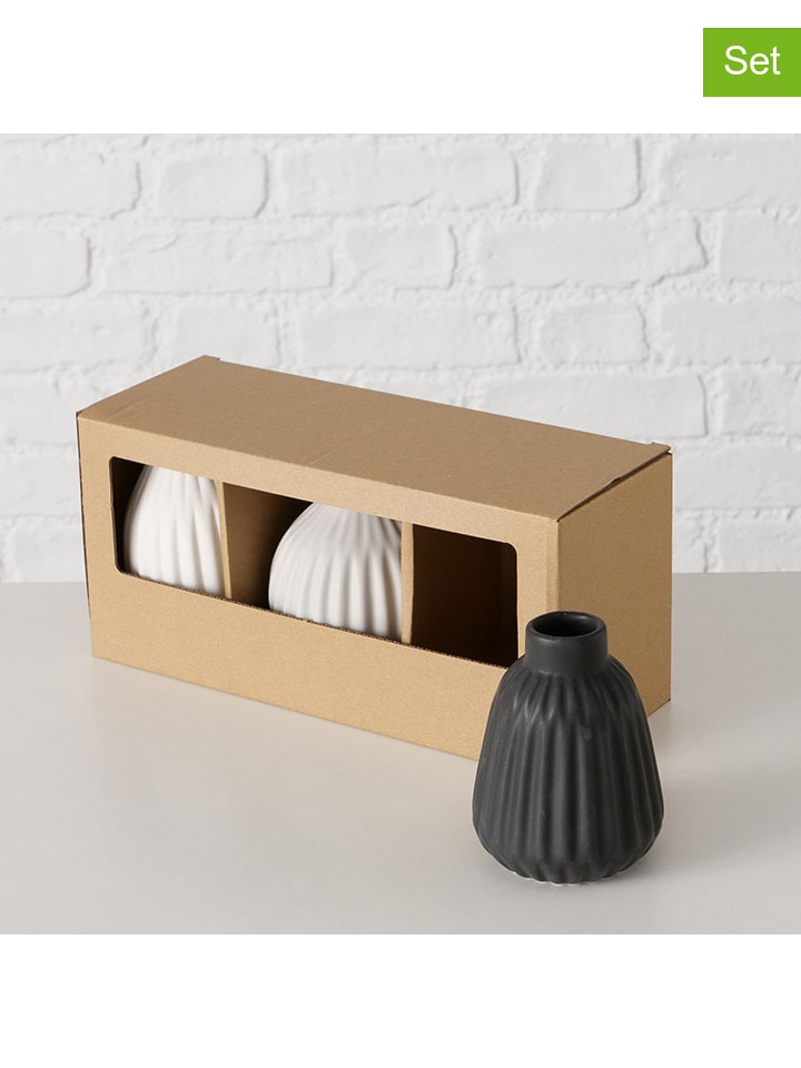 Boltze 3er-Set: Vasen ''Esko'' in Beige/ Schwarz - (H)11 cm günstig kaufen onesize
